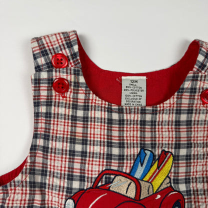 Vintage Y2K Gingham Surf Car Romper - 12 Months