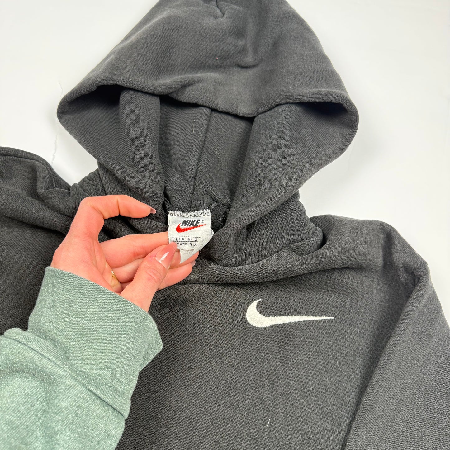 Vintage 1990's Nike Faded Black Hoodie Sweatshirt - Youth Medium
