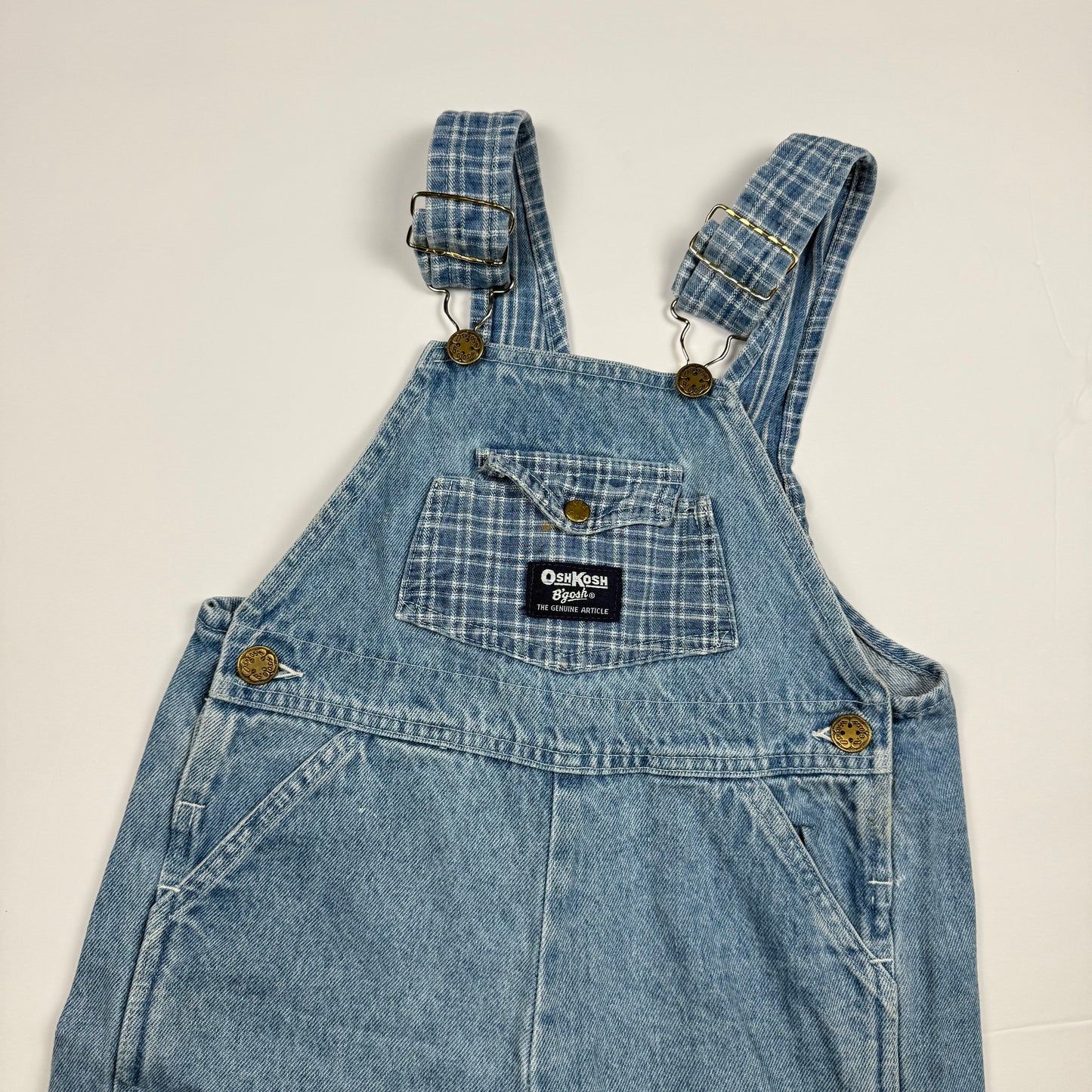 Vintage Oshkosh B'Gosh Denim Plaid Light Wash Overalls - 4T