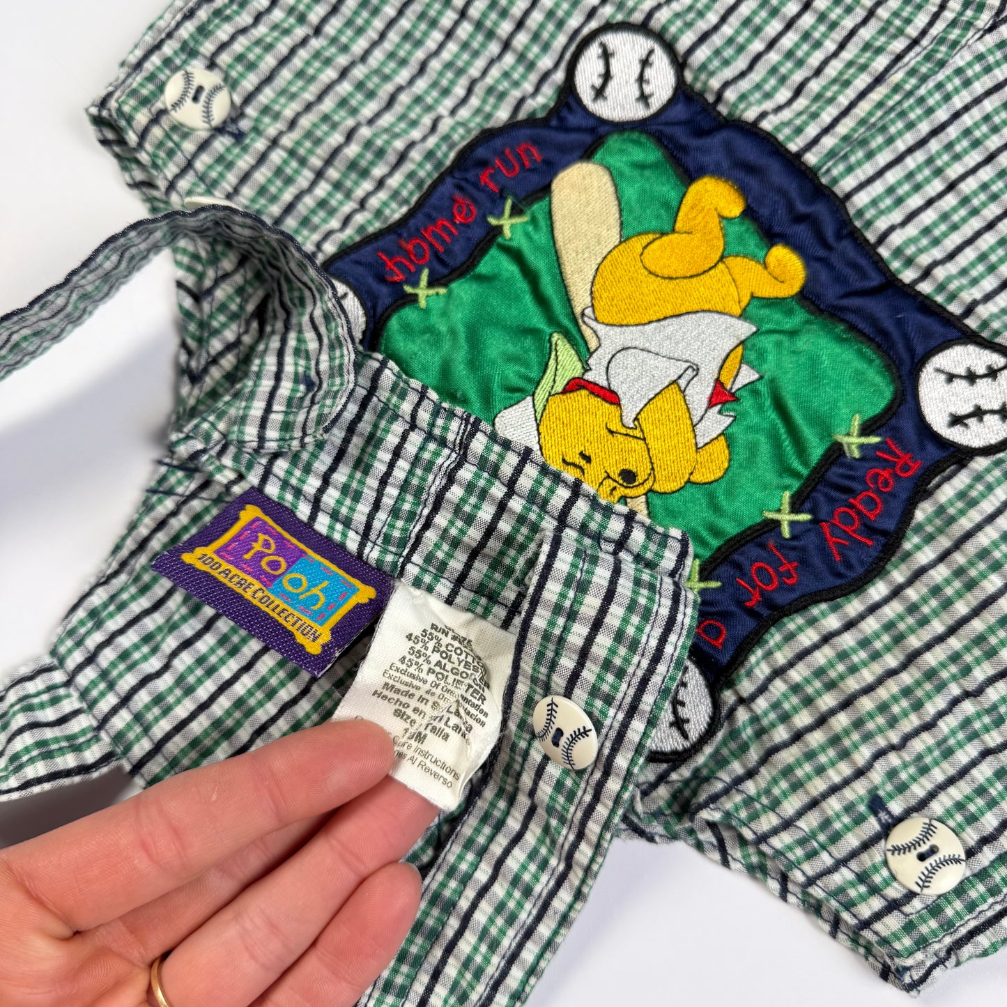 Vintage 1990's Winnie the Pooh Baseball Gingham Romper - 18 Months