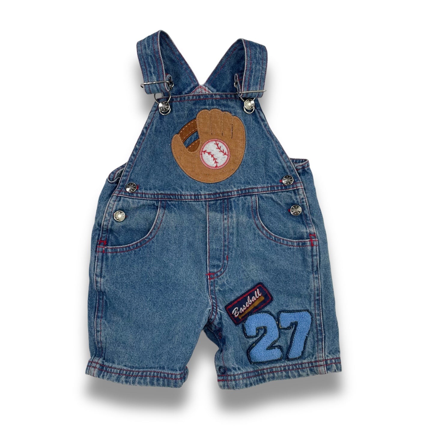 Vintage Baseball Denim Shortalls - 12 Months