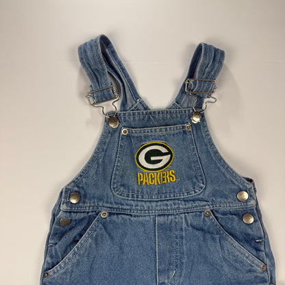 Vintage 1990's Green Bay Packers Denim Short Overalls - 2T