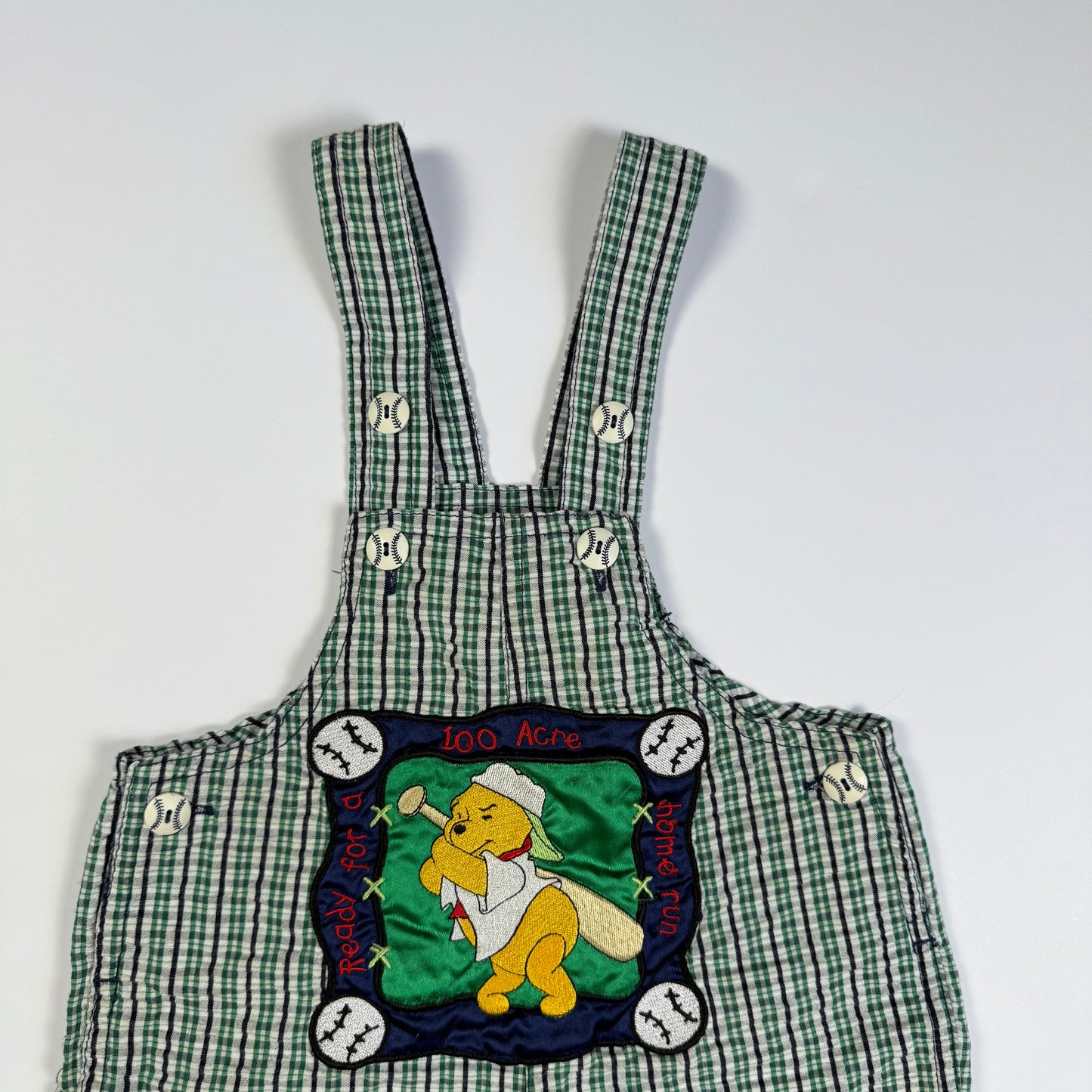 Vintage 1990's Winnie the Pooh Baseball Gingham Romper - 18 Months