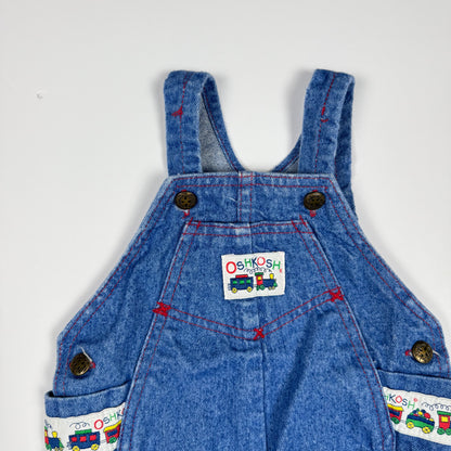 Vintage Oshkosh B'Gosh Train Denim Bubble Romper Overalls - 18 Months