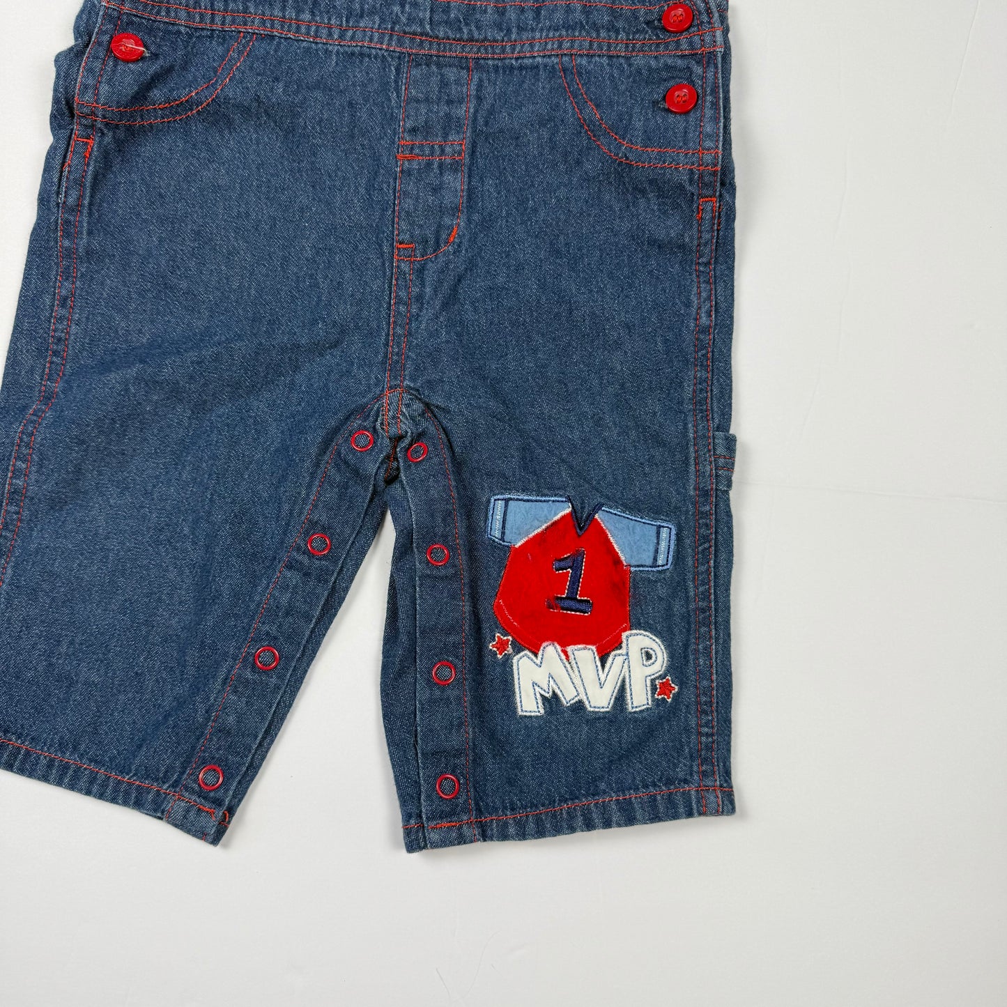 Y2K Rookie Baseball Denim Overalls - 6/9 Months