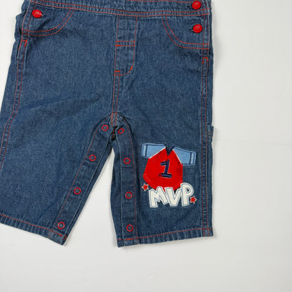 Y2K Rookie Baseball Denim Overalls - 6/9 Months