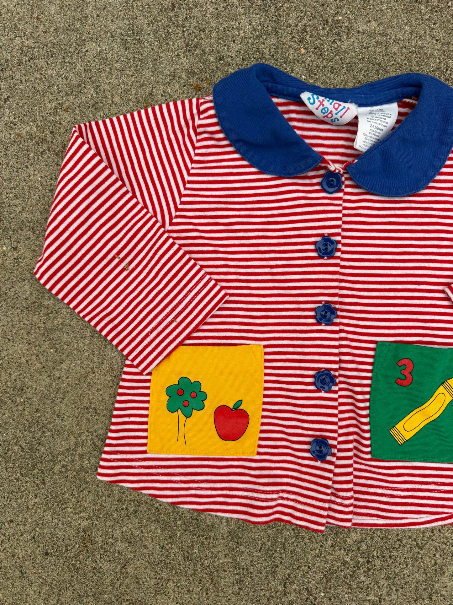 Vintage Small Steps Striped Apple School Collared Shirt - 24 Months