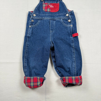 Vintage Oshkosh B'Gosh Denim Plaid Overalls - 24 Months