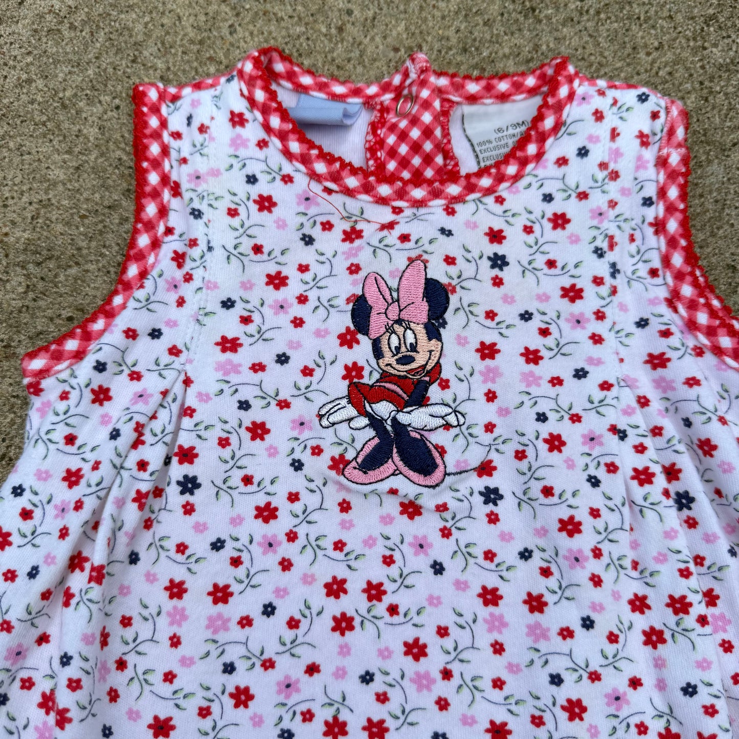Vintage Y2K Minnie Mouse Floral Gingham Romper - 6/9 Months