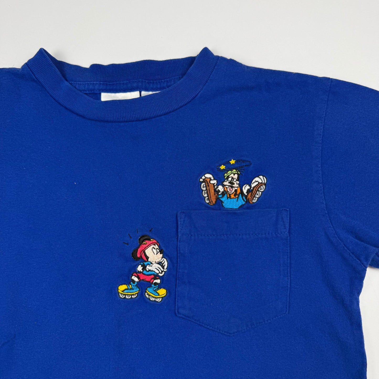 Vintage 1990's Mickey and Goofy Embroidered Roller Skate Pocket Tee - 5T