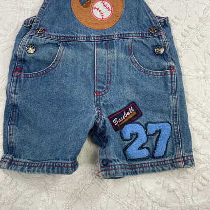 Vintage Baseball Denim Shortalls - 12 Months