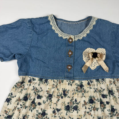 Vintage 1990's Floral Denim Dress - 5/6