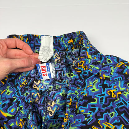 Vintage Funky Print Neon Surf Shorts - Youth Large