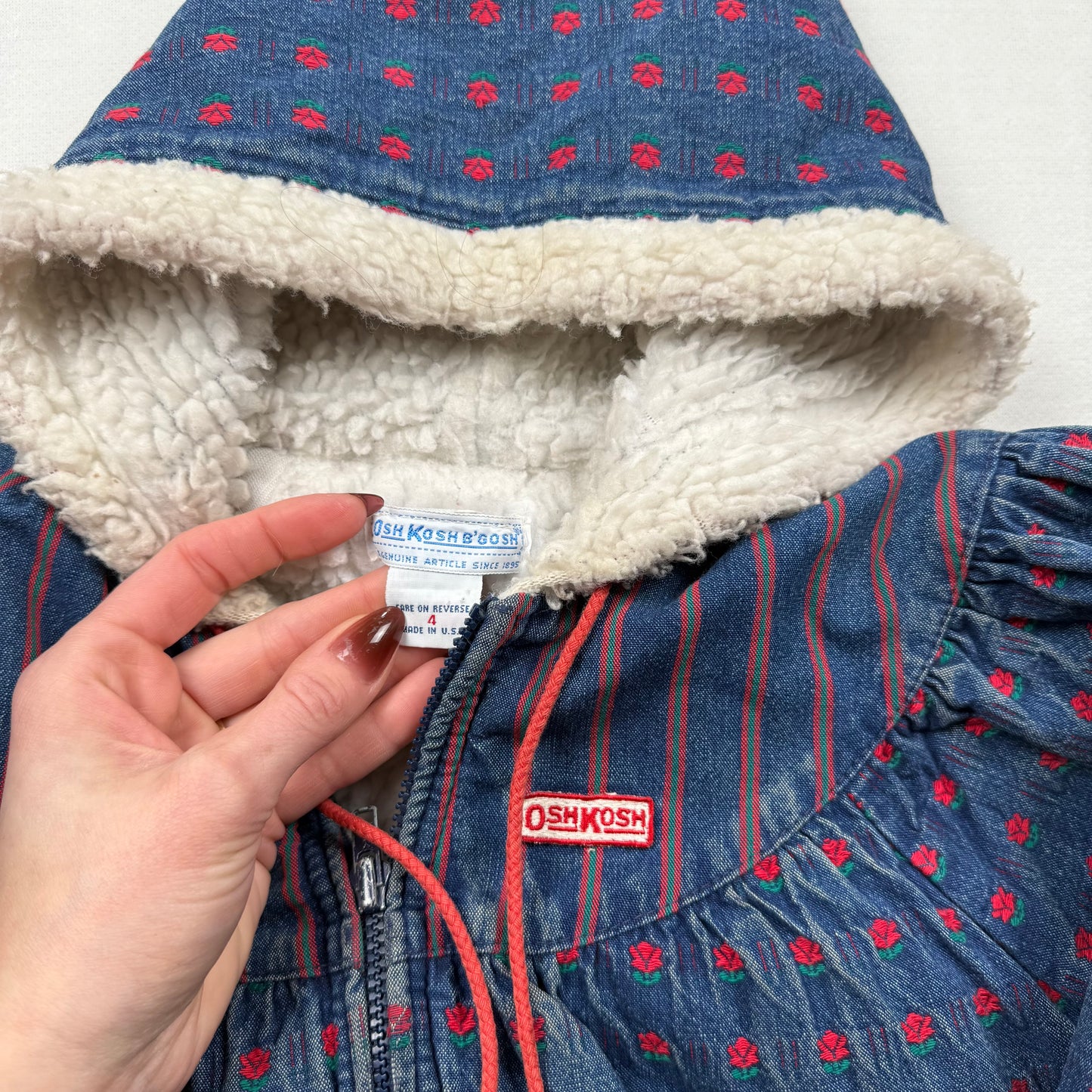 Vintage 1980's Oshkosh B'Gosh Sherpa Lined Floral Rose Jacket - Toddler 4T