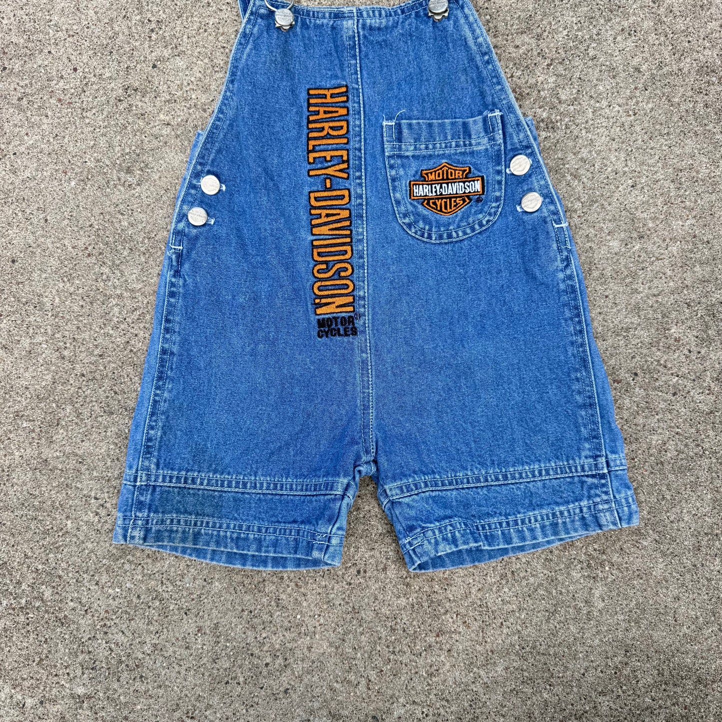 Vintage 1990's Harley Davidson Denim Short Overalls - 2T