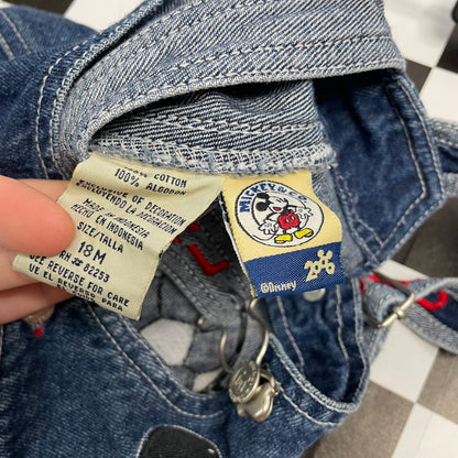 Y2K Mickey Soccer Denim Shortalls - 18 Months