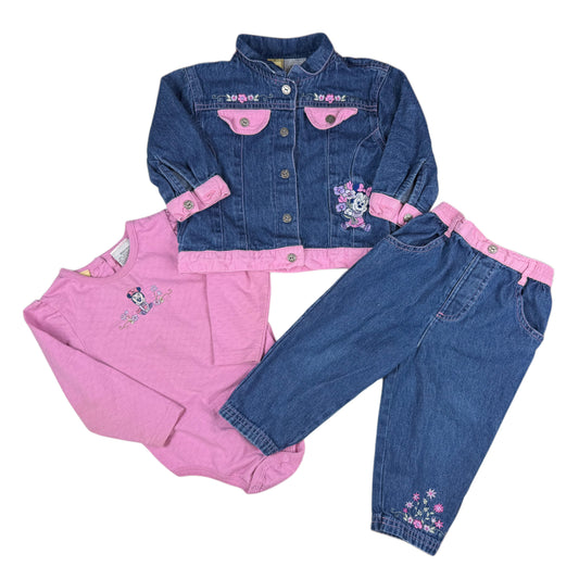 Y2K Minnie Mouse 3 Piece Denim Set - 18 Months
