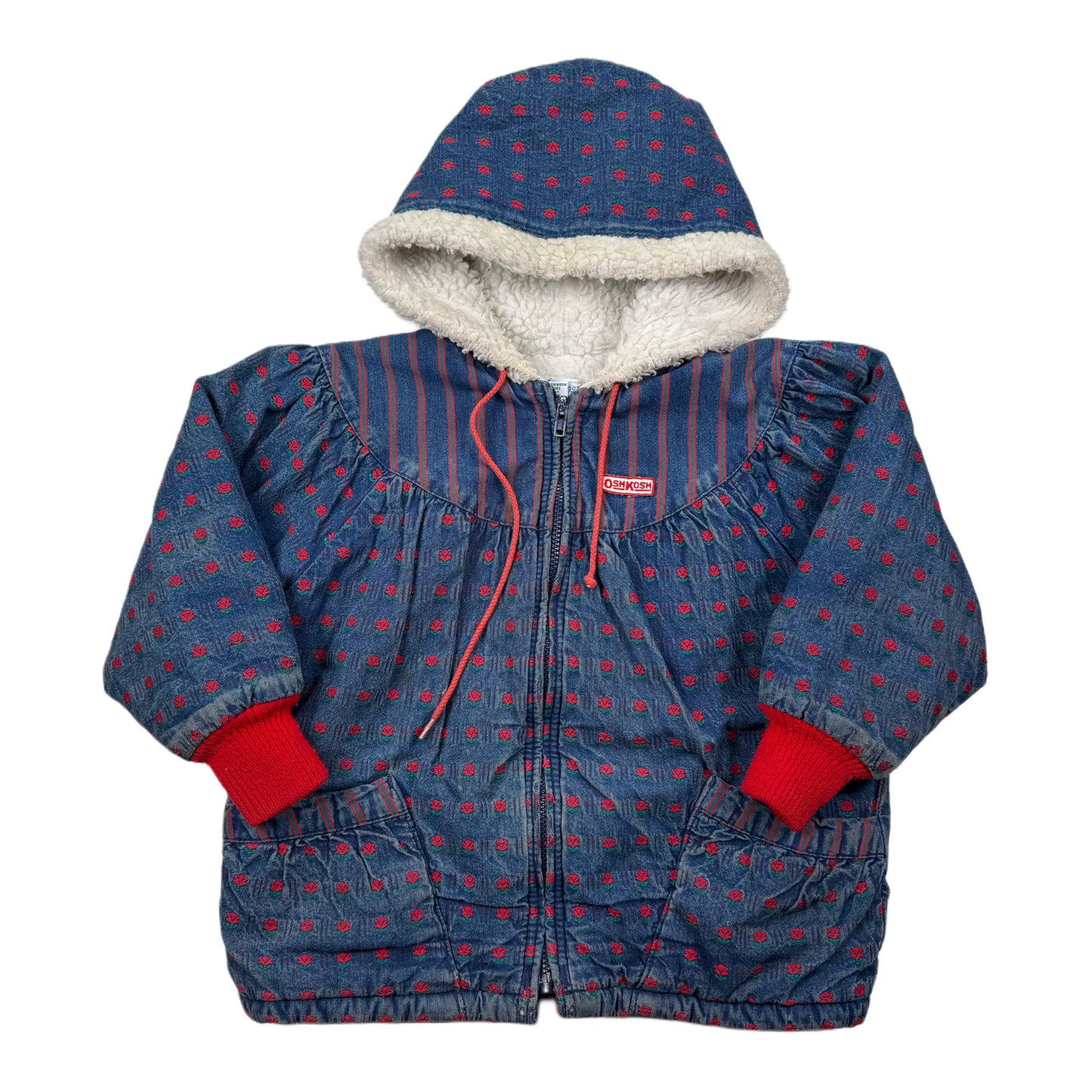 Vintage 1980's Oshkosh B'Gosh Sherpa Lined Floral Rose Jacket - Toddler 4T
