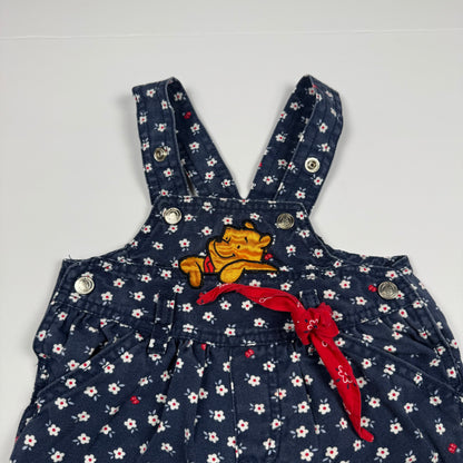 Vintage 1990's Winnie the Pooh Floral Romper Overalls - 3/6 Months