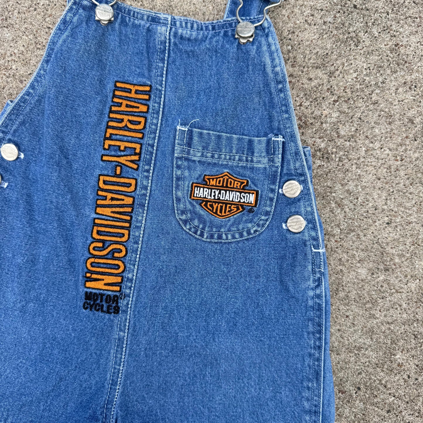 Vintage 1990's Harley Davidson Denim Short Overalls - 2T
