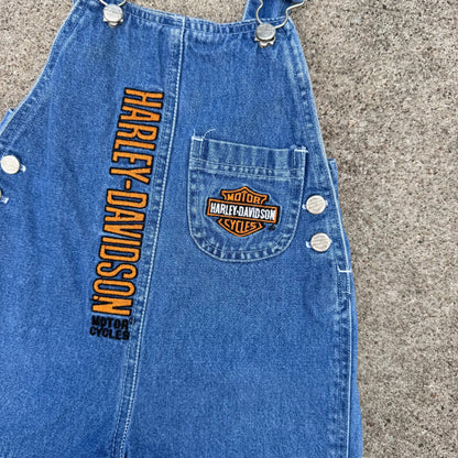 Vintage 1990's Harley Davidson Denim Short Overalls - 2T