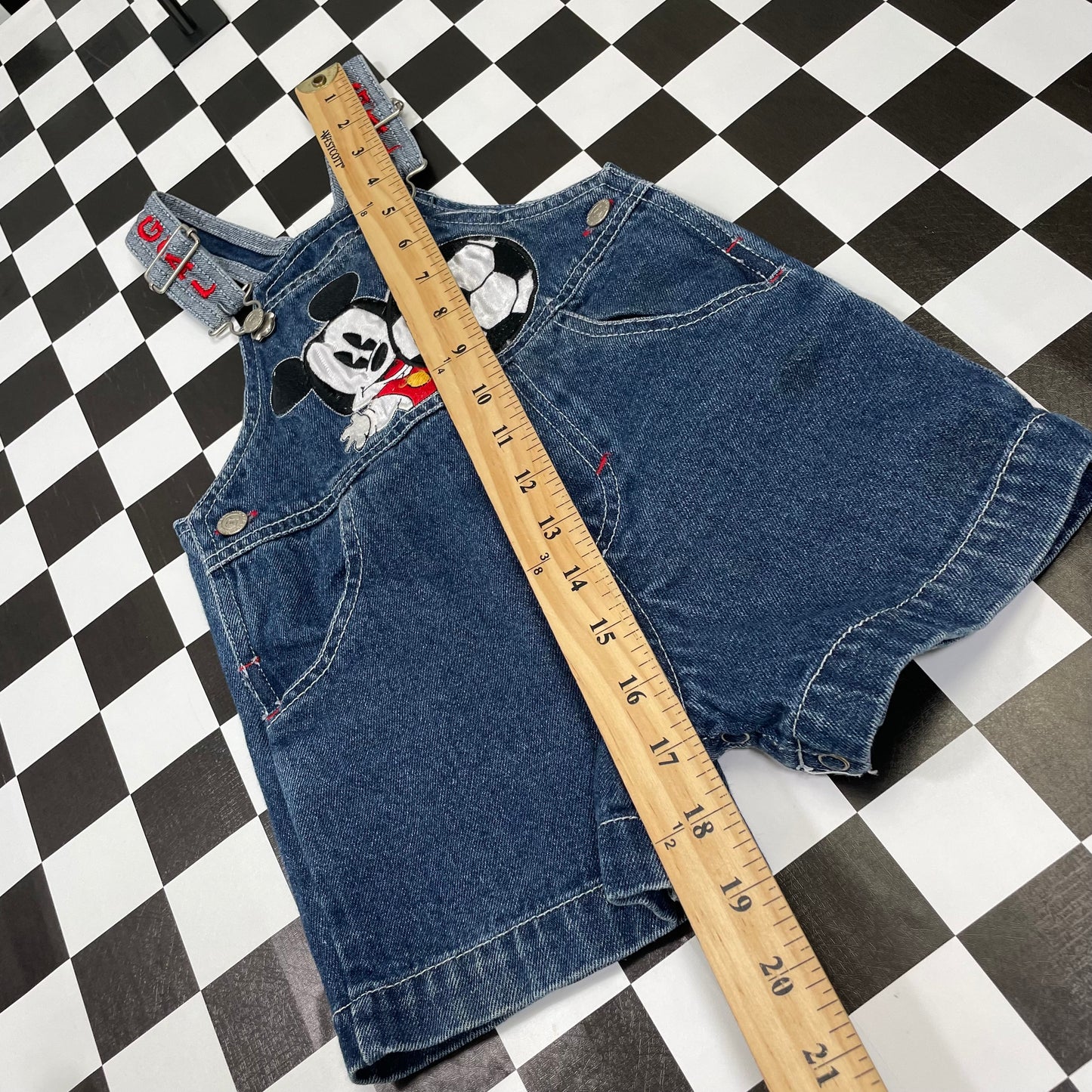 Y2K Mickey Soccer Denim Shortalls - 18 Months