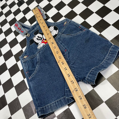 Y2K Mickey Soccer Denim Shortalls - 18 Months