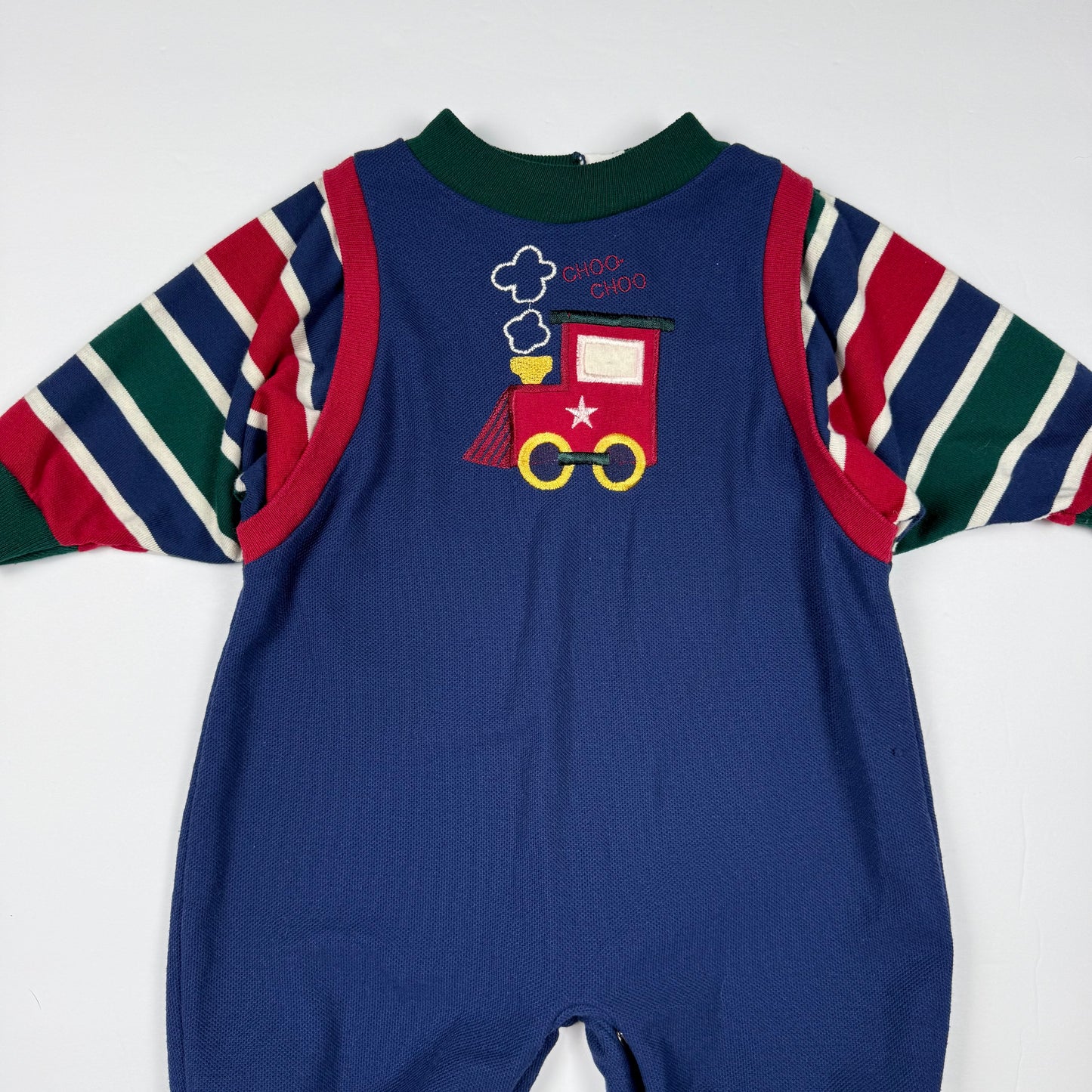 Vintage Health-Tex Striped Train Romper - 6/9 Months