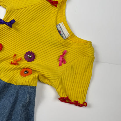 Vintage Flower Denim Ribbed Dress - 5T