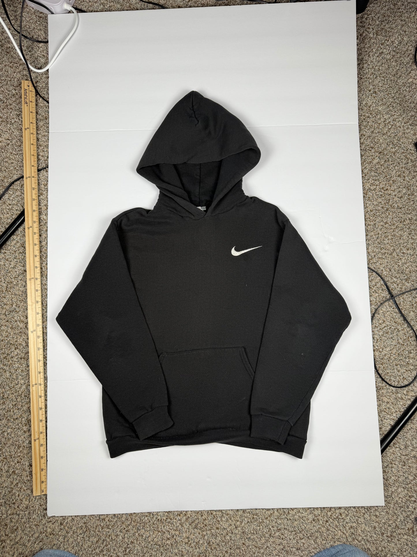 Vintage 1990's Nike Faded Black Hoodie Sweatshirt - Youth Medium