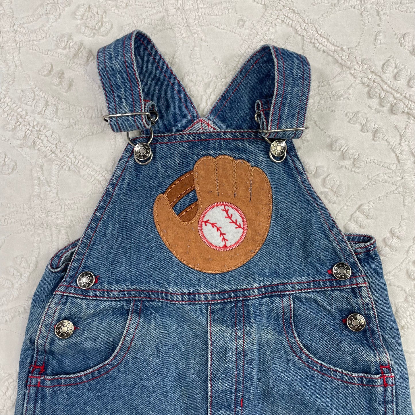 Vintage Baseball Denim Shortalls - 12 Months