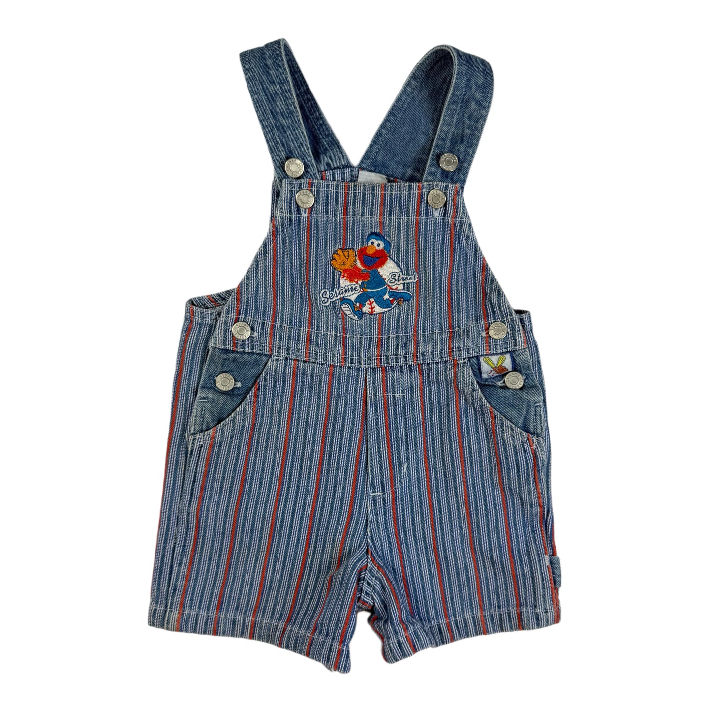 Vintage 1990's Elmo Baseball Striped Shortalls - 18 Months