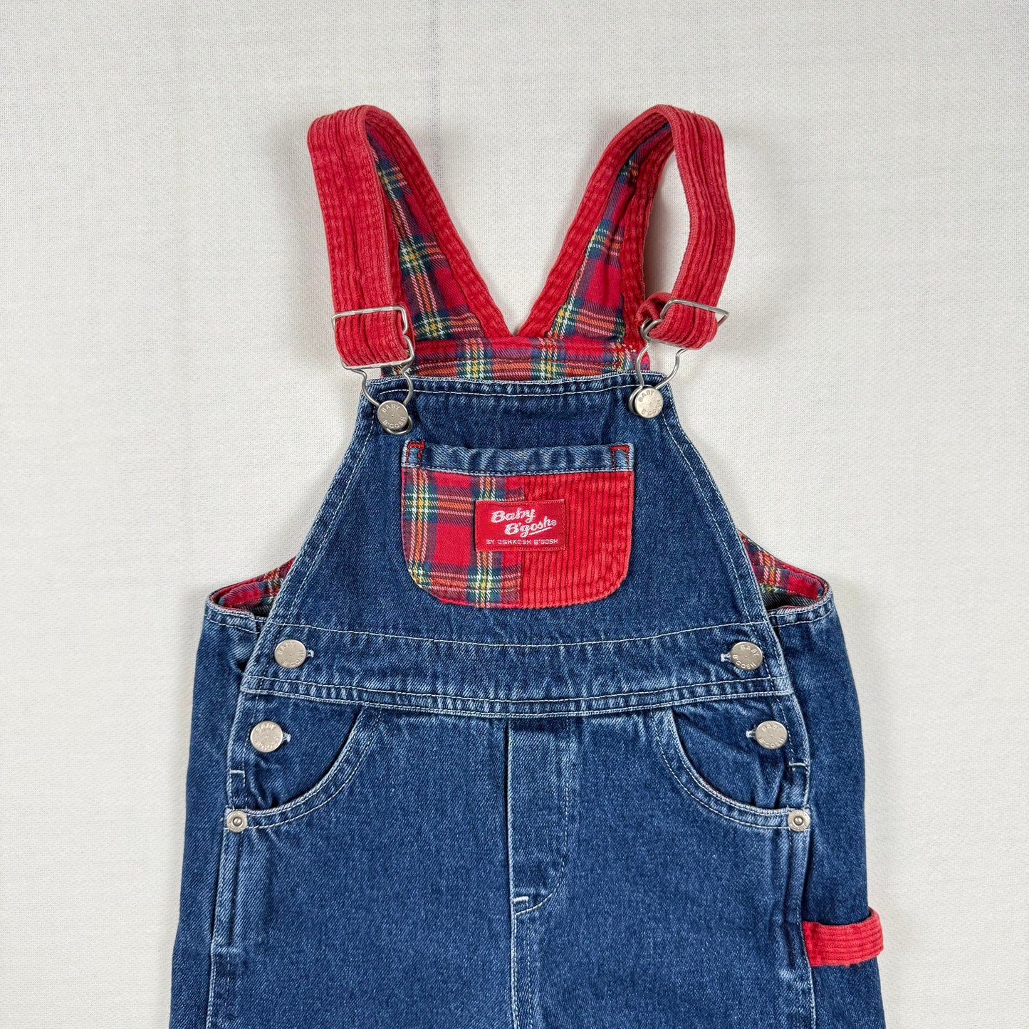 Vintage Oshkosh B'Gosh Denim Plaid Overalls - 24 Months