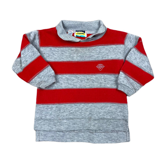 Vintage Red and Grey Striped Sweatshirt - 24 Months