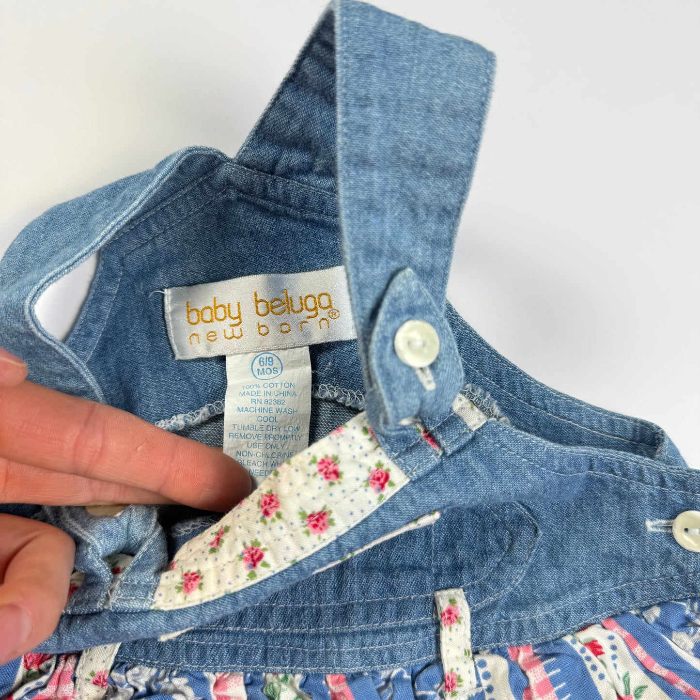 Vintage Baby Beluga Floral Denim Romper - 3/6 Months