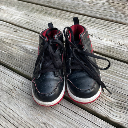 Toddler Black and Red Mid Air Jordan 1 Sneakers - Size 9C