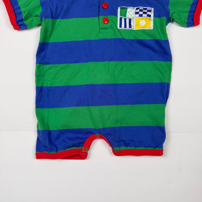 Vintage Small Steps Striped Collared Romper - 6/9 Months