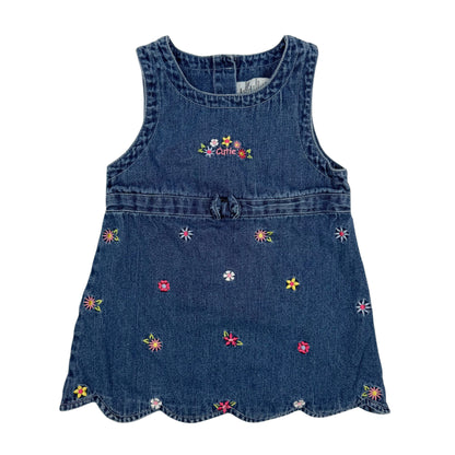 Vintage Y2K Floral Denim Embroidered Dress - 18 Months