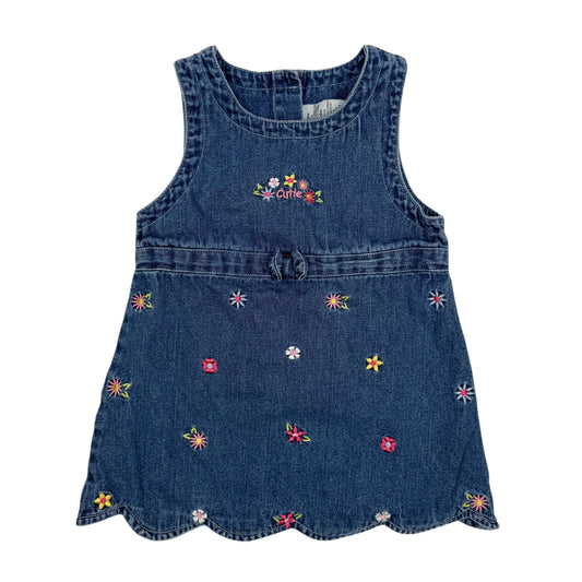 Vintage Y2K Floral Denim Embroidered Dress - 18 Months