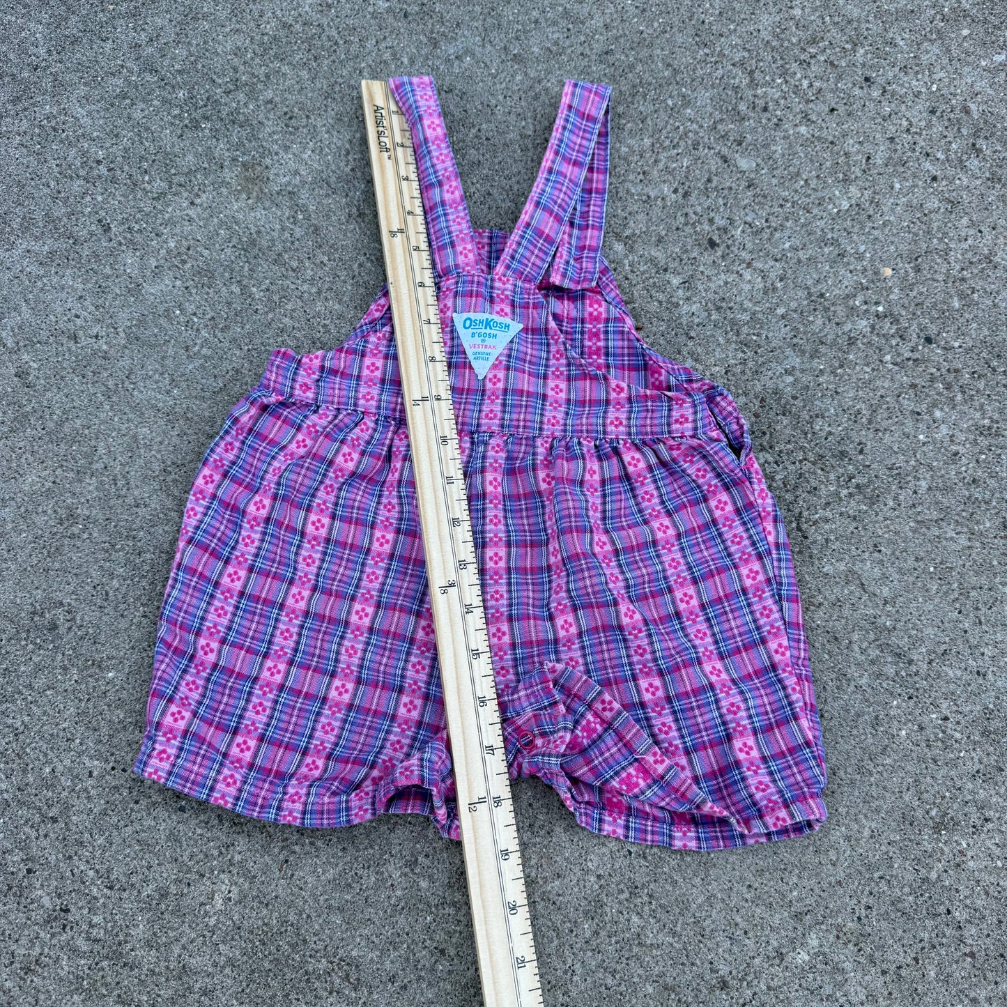 Vintage Oshkosh B'Gosh Pink Plaid Shortalls Romper - 3T