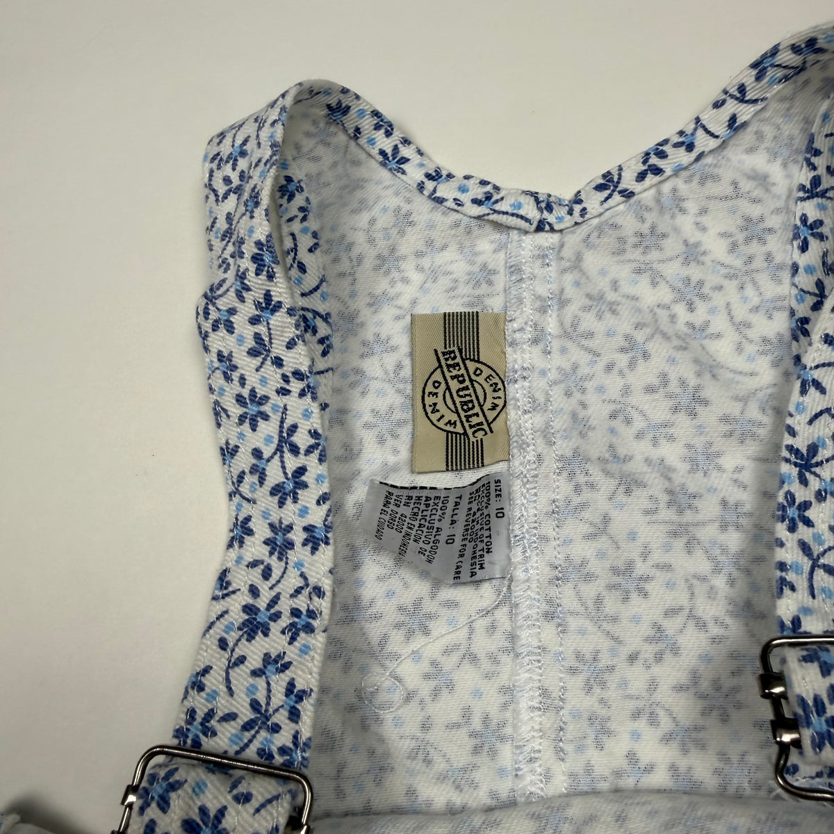 Vintage Floral Denim Short Overalls - Youth Medium