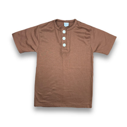 Kids Vintage Half Button Brown Ribbed Shirt - Youth Large