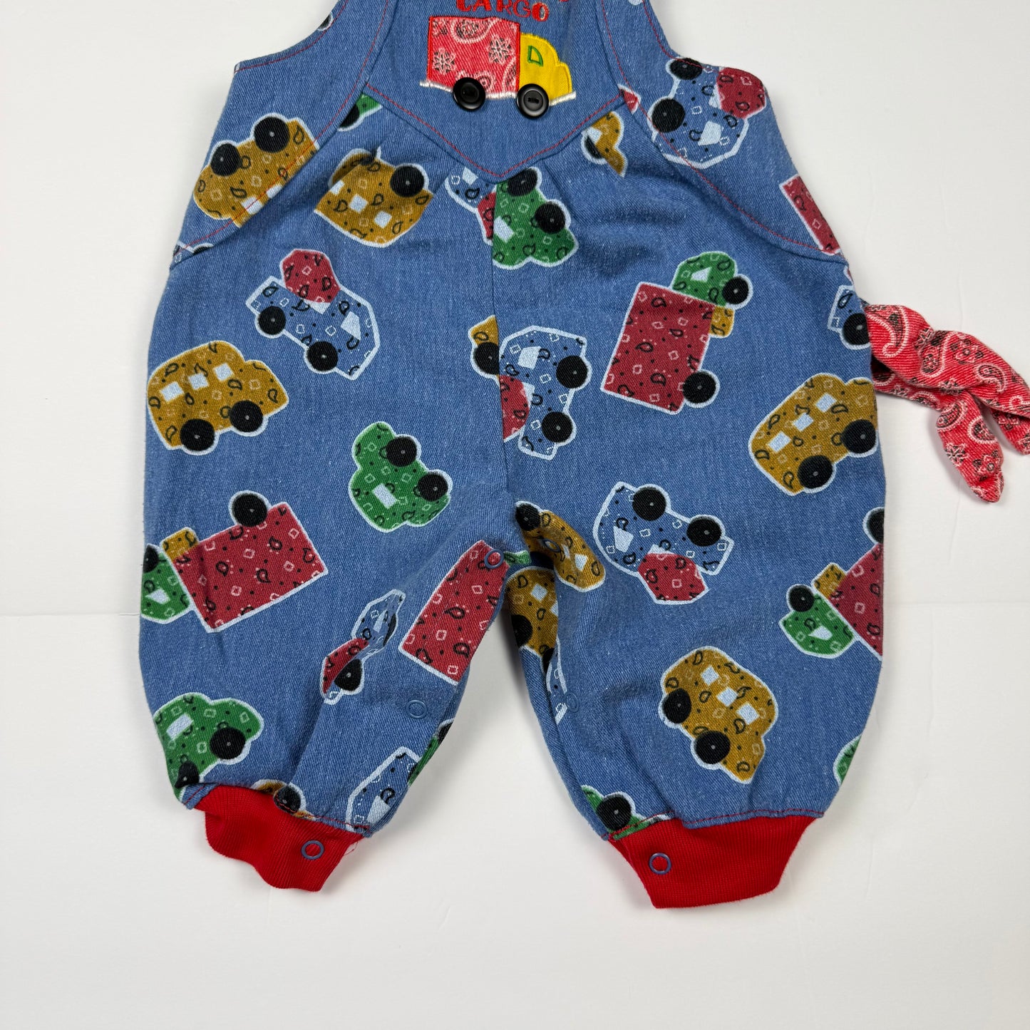 Vintage Denim Car AOP Romper - 6/9 Months