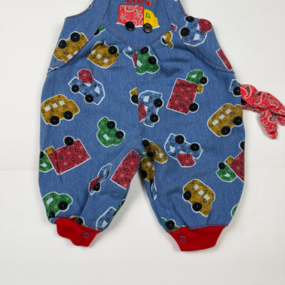 Vintage Denim Car AOP Romper - 6/9 Months