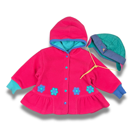 Vintage Gymboree Fleece Flower Jacket and Hat Set - Small