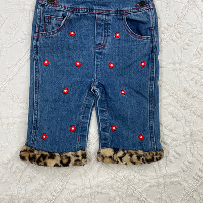 Y2K Cat Floral Denim Overalls - 6/9 Months