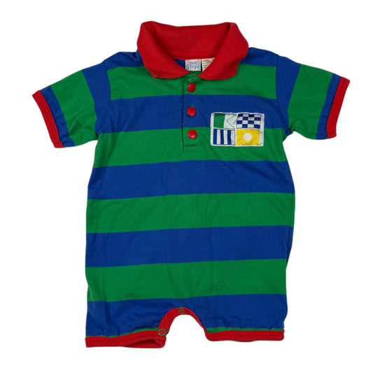 Vintage Small Steps Striped Collared Romper - 6/9 Months
