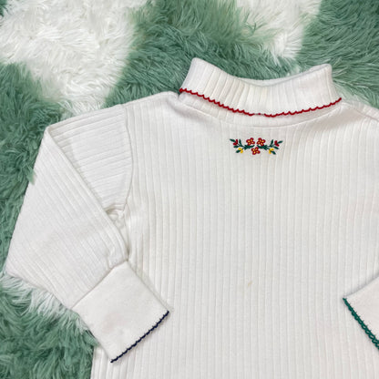 Vintage Gymboree White Floral Ribbed Turtleneck Shirt - Small