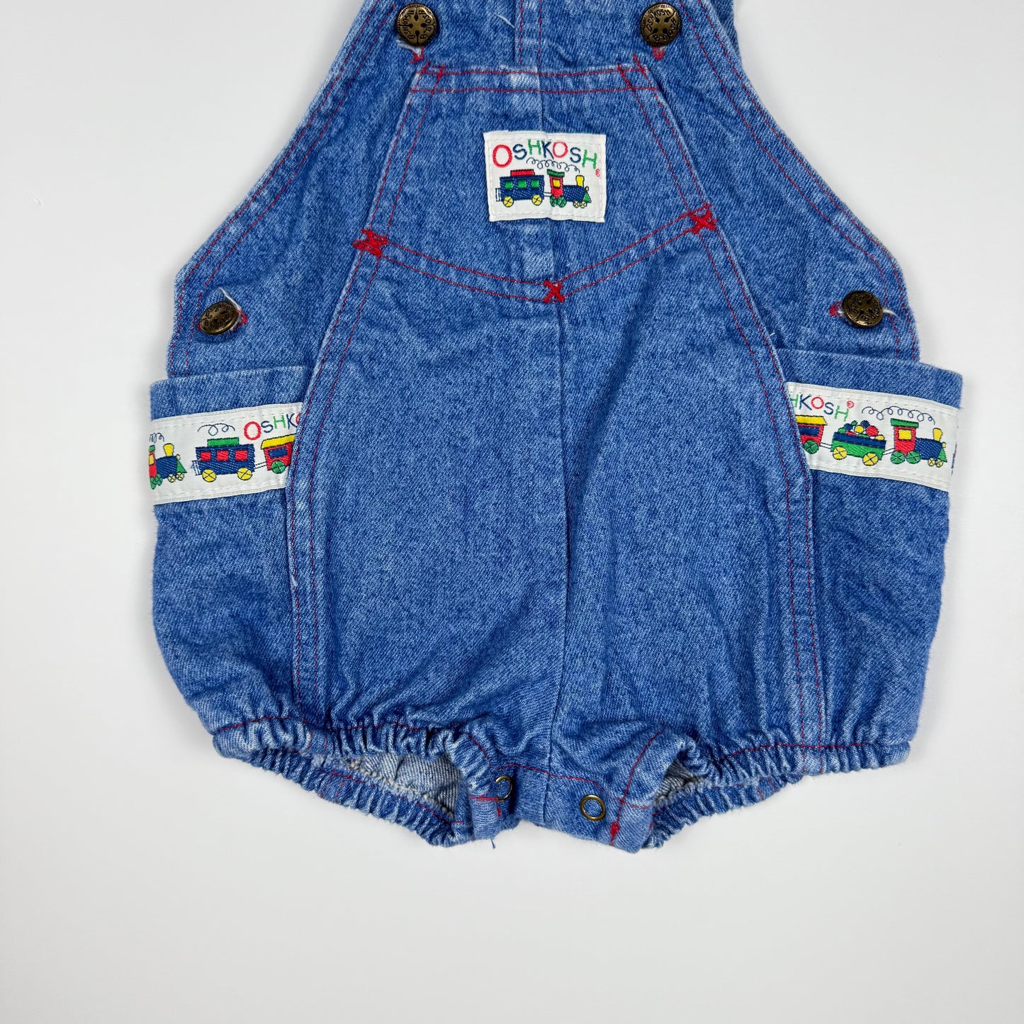 Vintage Oshkosh B'Gosh Train Denim Bubble Romper Overalls - 18 Months
