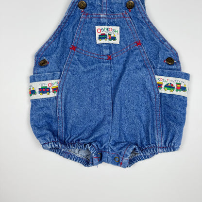 Vintage Oshkosh B'Gosh Train Denim Bubble Romper Overalls - 18 Months